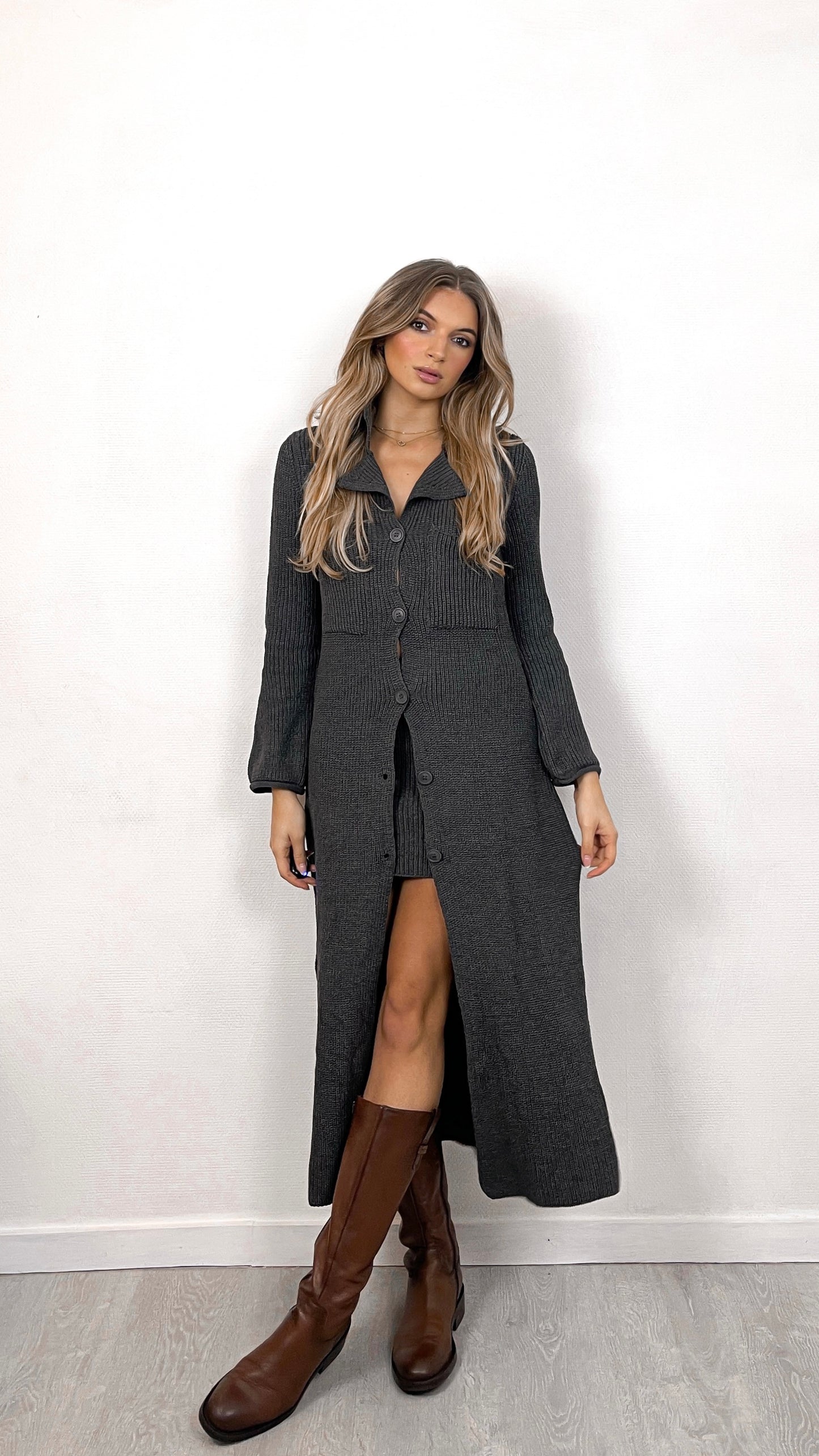 Grey knitted two-piece