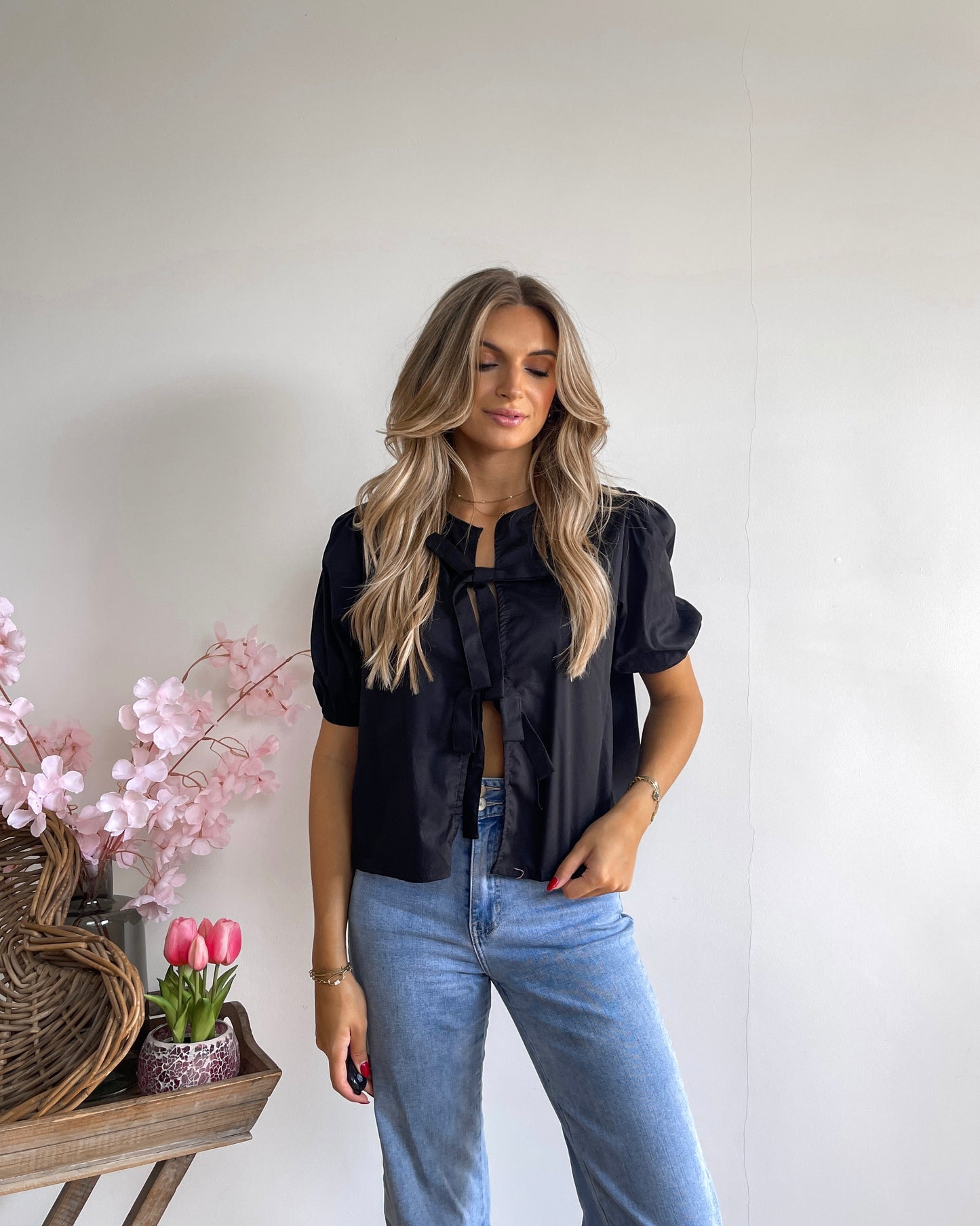 Black bow blouse