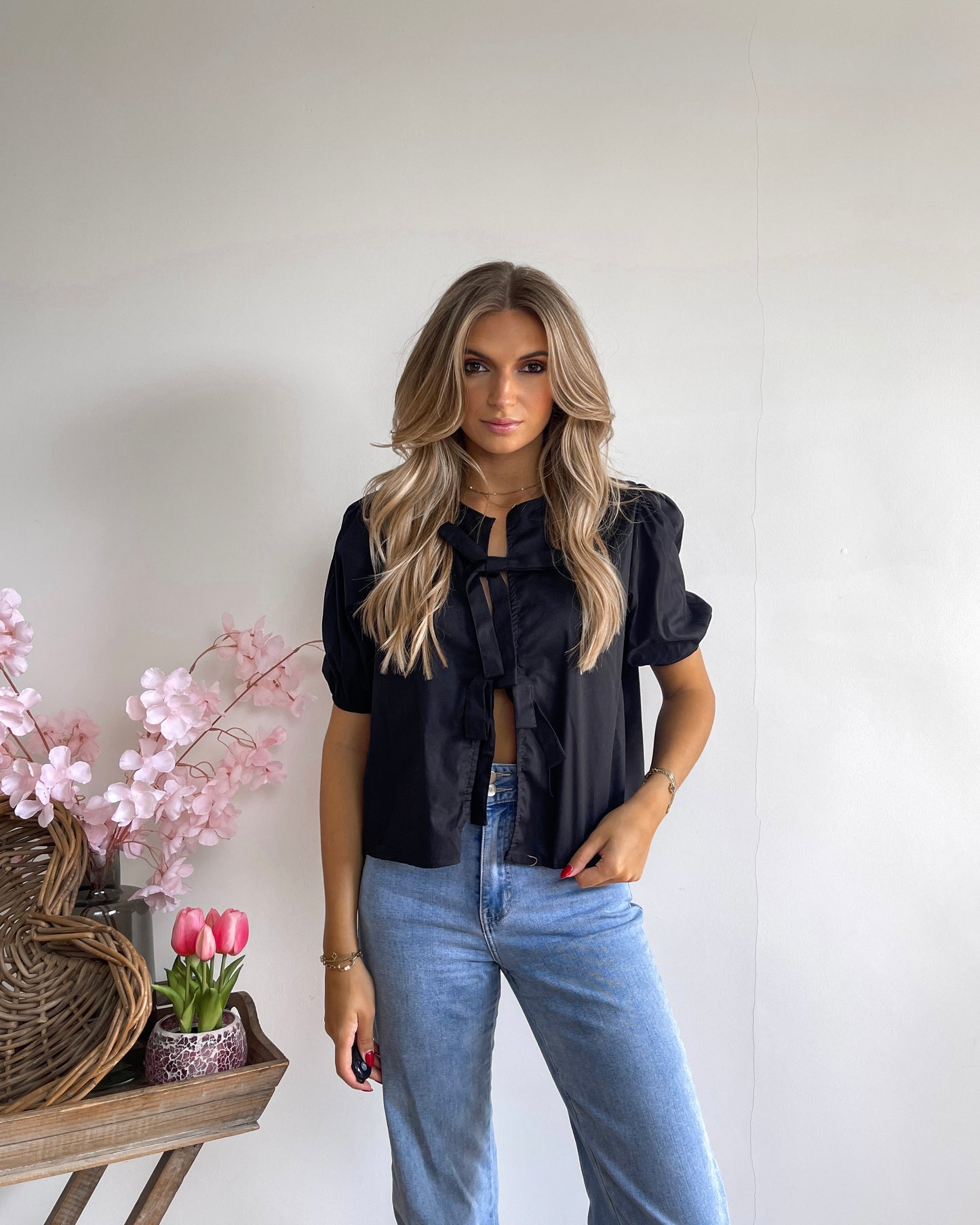 Black bow blouse