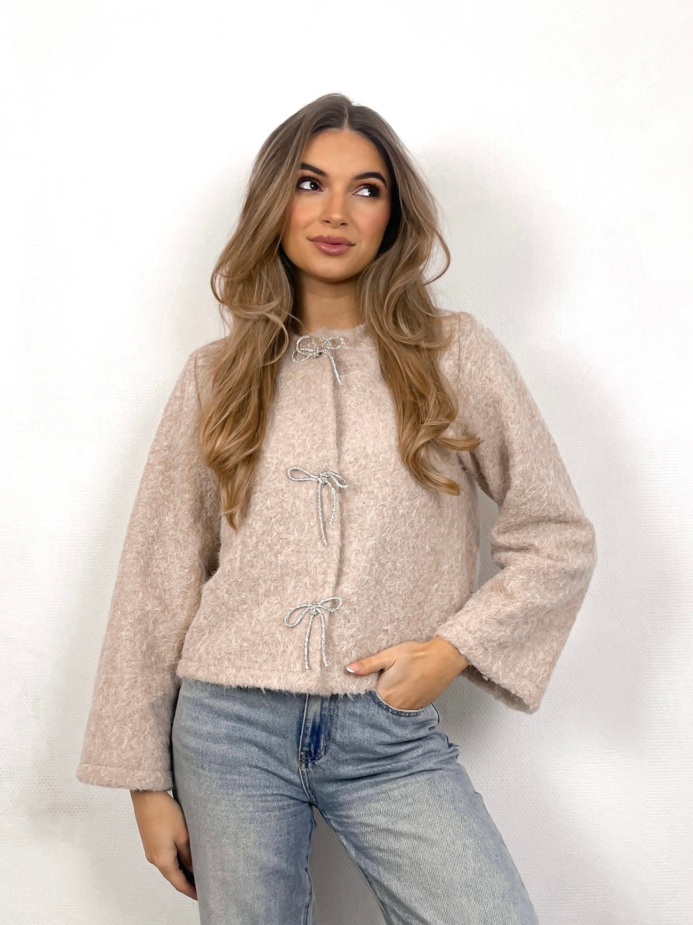 Cream glitter bow sweater