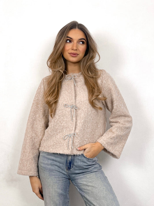 Cream glitter bow sweater